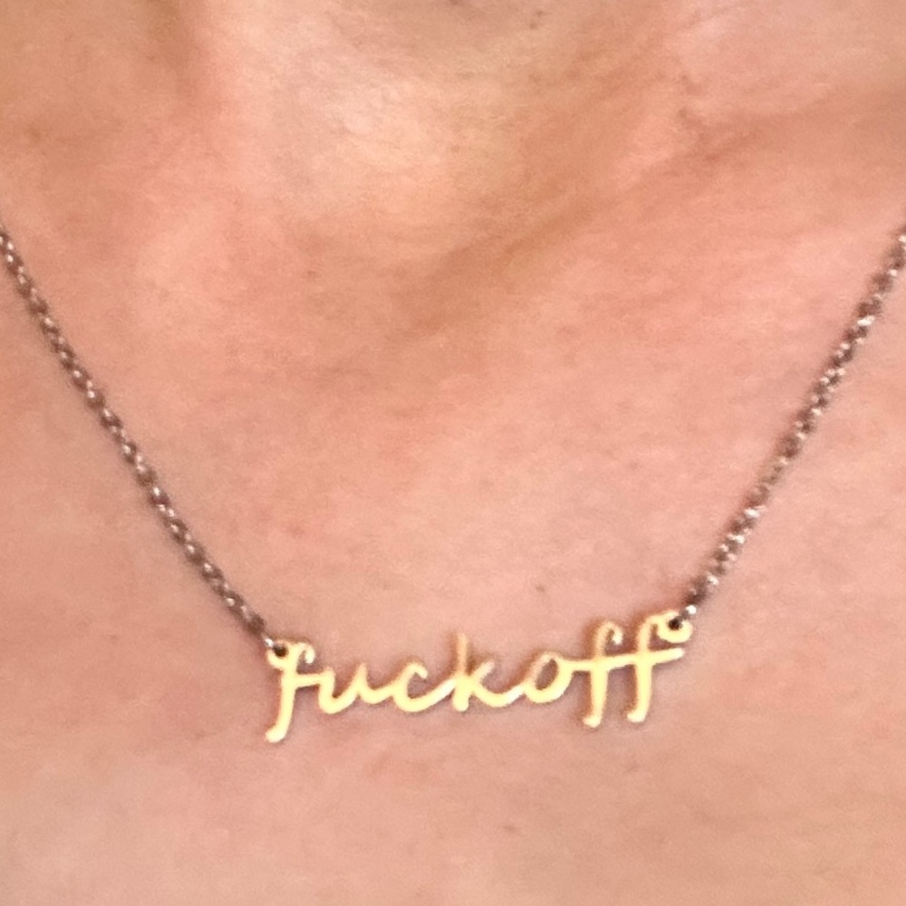 NEW “F*ck Off” Silver Statement Necklace Novelty Glam Punk Emo Edgy Funny